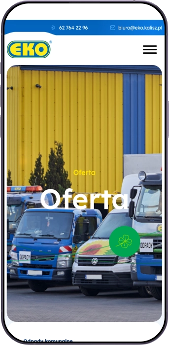Pierwszy telefon pokazuje stronę internetową firmy EKO
